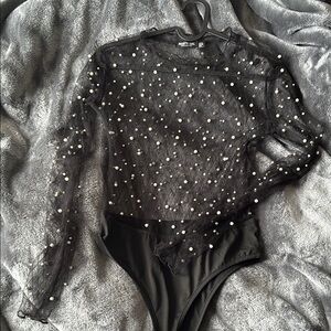 Nasty Gal Black Sheer Polka Dot Bodysuit